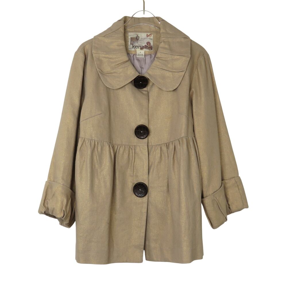 Y2k Vintage Kenzie Gold Shimmer Ruffle Jacket Size 8 Linen Blend Casual